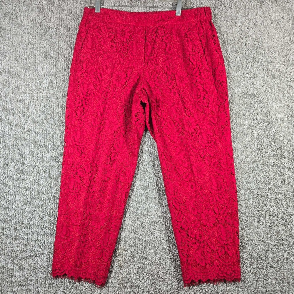 J.Crew Lace Pants Red Floral Scalloped Hem Romantic Womens 14